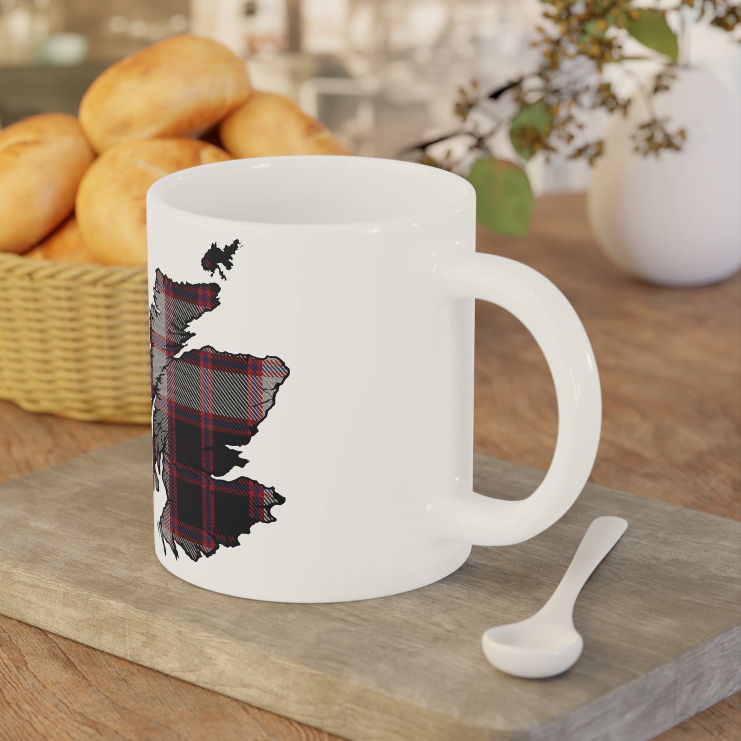 Scotland Tartan Map Mug - MacPherson Tartan, Various Sizes