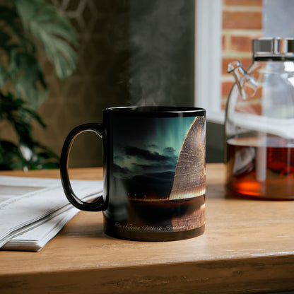 Kelpies Northern Lights Mug, Coffee Cup, Tea Cup, Scottish Art, Scottish Landmarks, Scottish Nature, Black