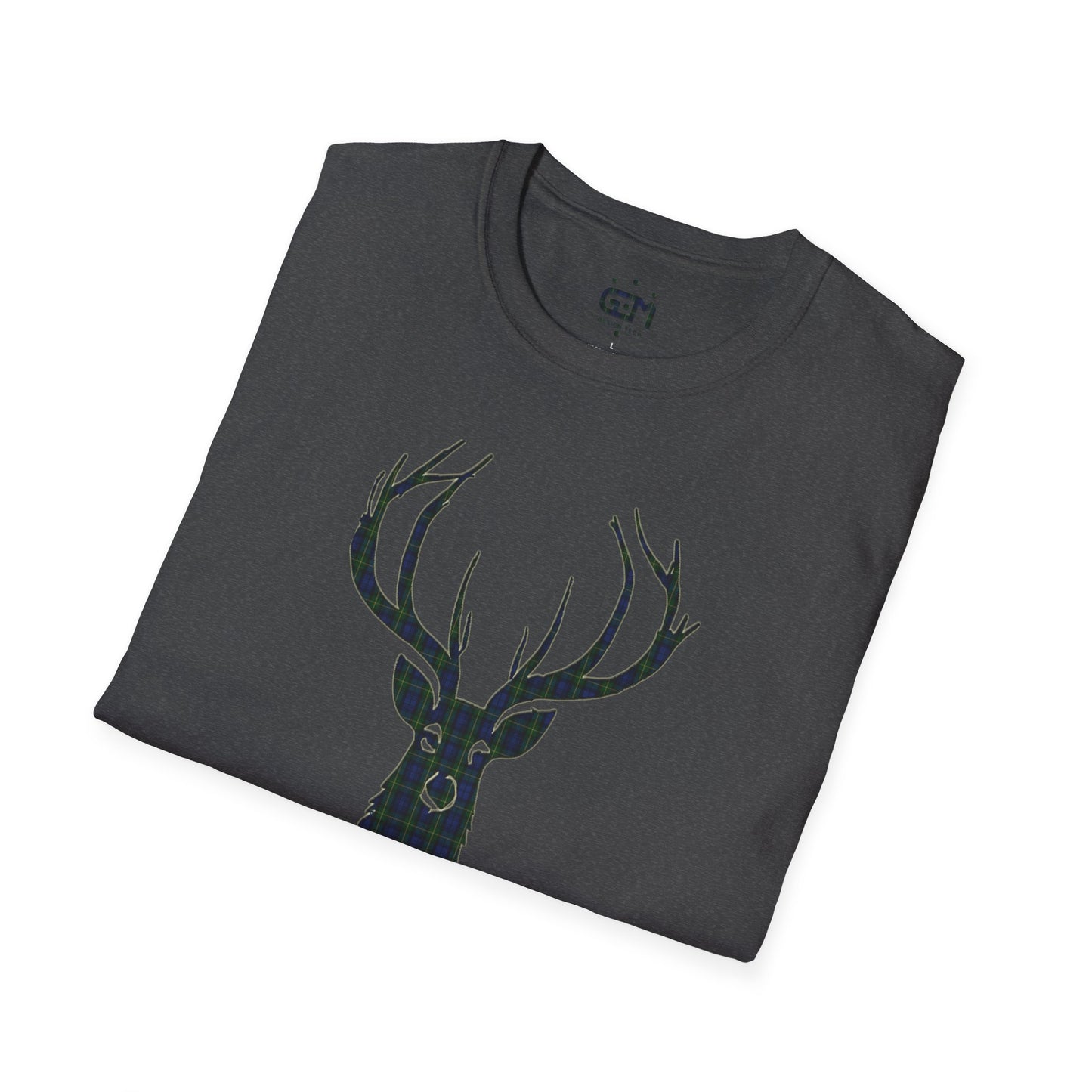 Tartan Stag Softstyle T-Shirt - Gordon Tartan, Unisex Tee, Scottish Scenery, Various Colours