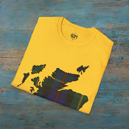 Scotland Tartan Map Softstyle Unisex T-Shirt, Farquharson Tartan, Various Colours