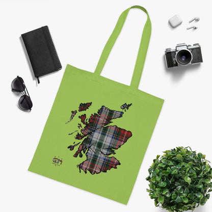 Reversible Scotland Tartan Map Cotton Tote Bag - Stewart Tartan