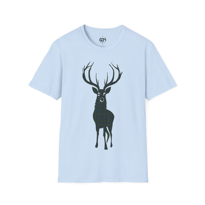 Tartan Stag Softstyle T-Shirt - Kennedy Tartan, Unisex Tee, Scottish Scenery, Various Colours