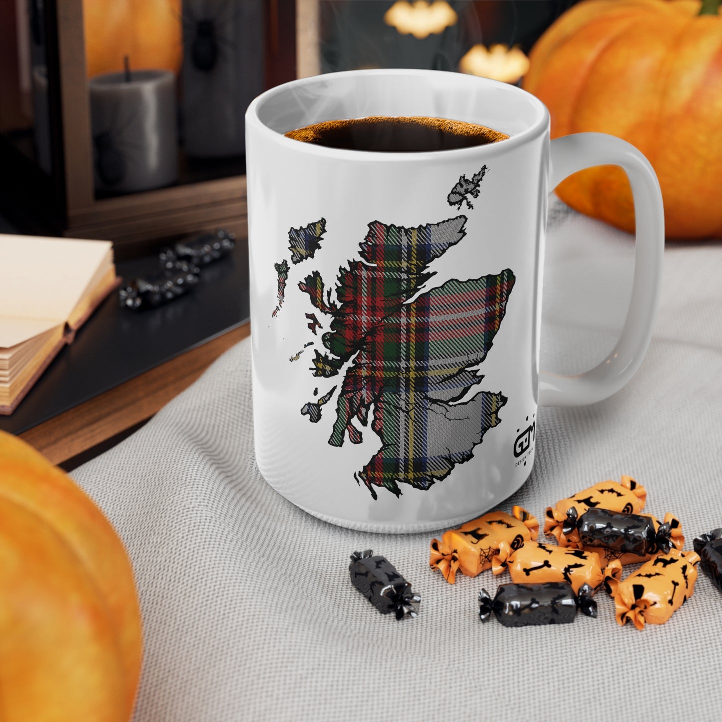 Stewart Dress Tartan Scotland Map Mug, Coffee Cup, Tea Cup, Scotland, White