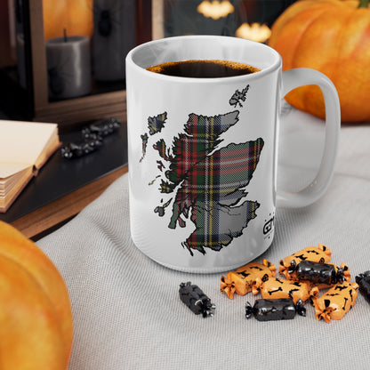 Stewart Dress Tartan Scotland Map Mug, Coffee Cup, Tea Cup, Scotland, White