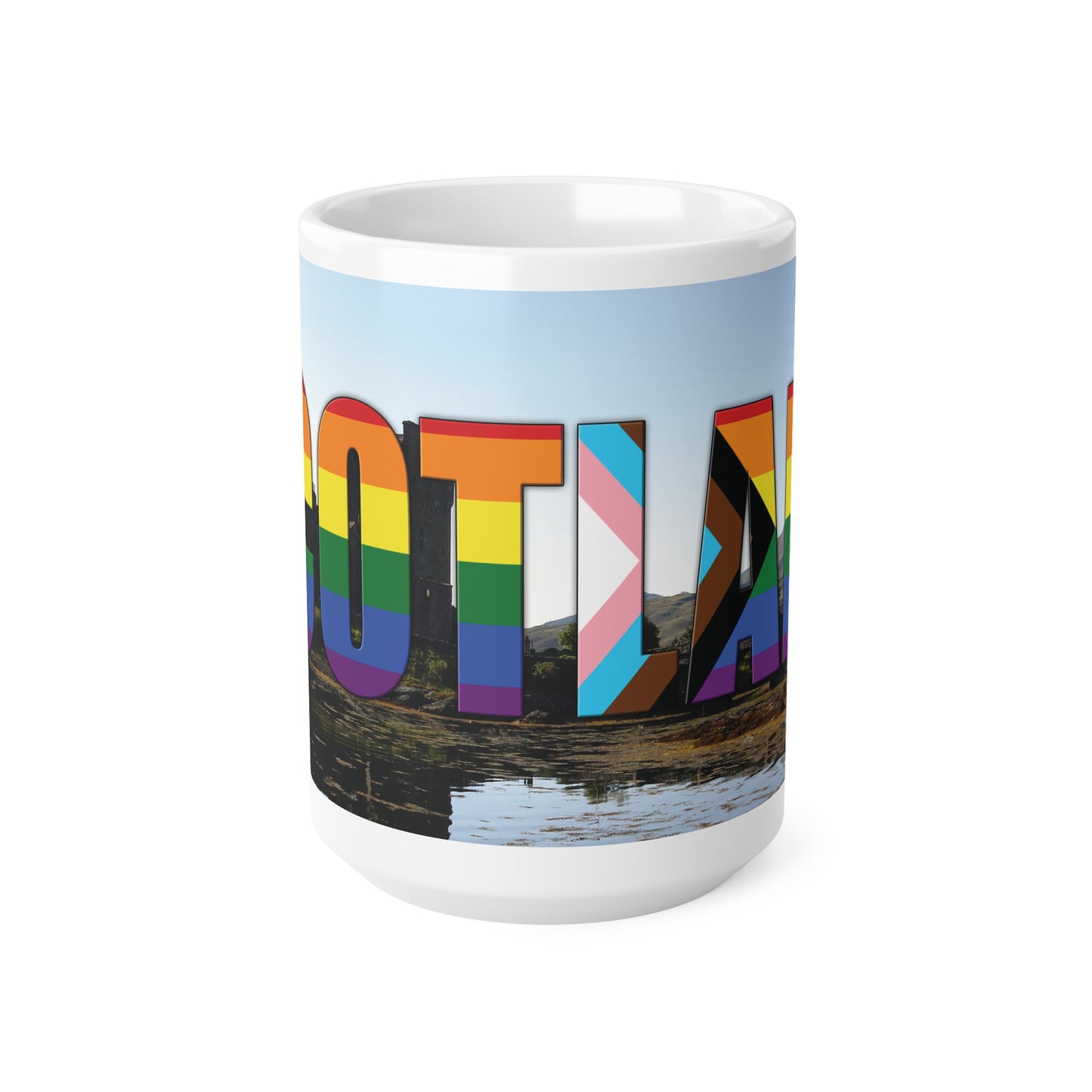 Scotland Lettering Pride Progress Photo Mug, White