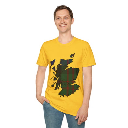 Scotland Tartan Map Softstyle Unisex T-Shirt, MacDonald Tartan, Various Colours