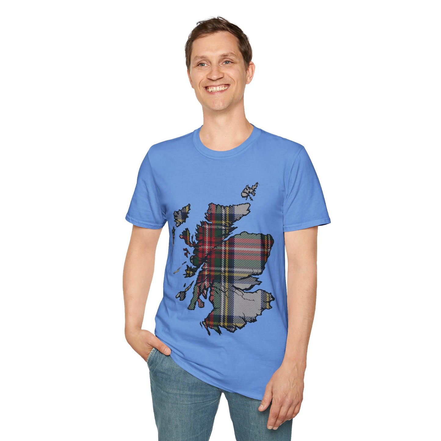 Scotland Tartan Map Softstyle Unisex T-Shirt, Stewart Dress Tartan, Various Colours