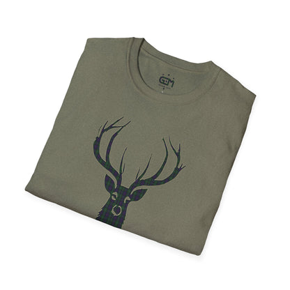 Tartan Stag Softstyle T-Shirt - Argyle Tartan, Unisex Tee, Scottish Scenery, Various Colours