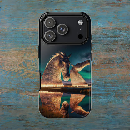 Kelpies Northern Lights Art Phone Case, Scotland, Apple