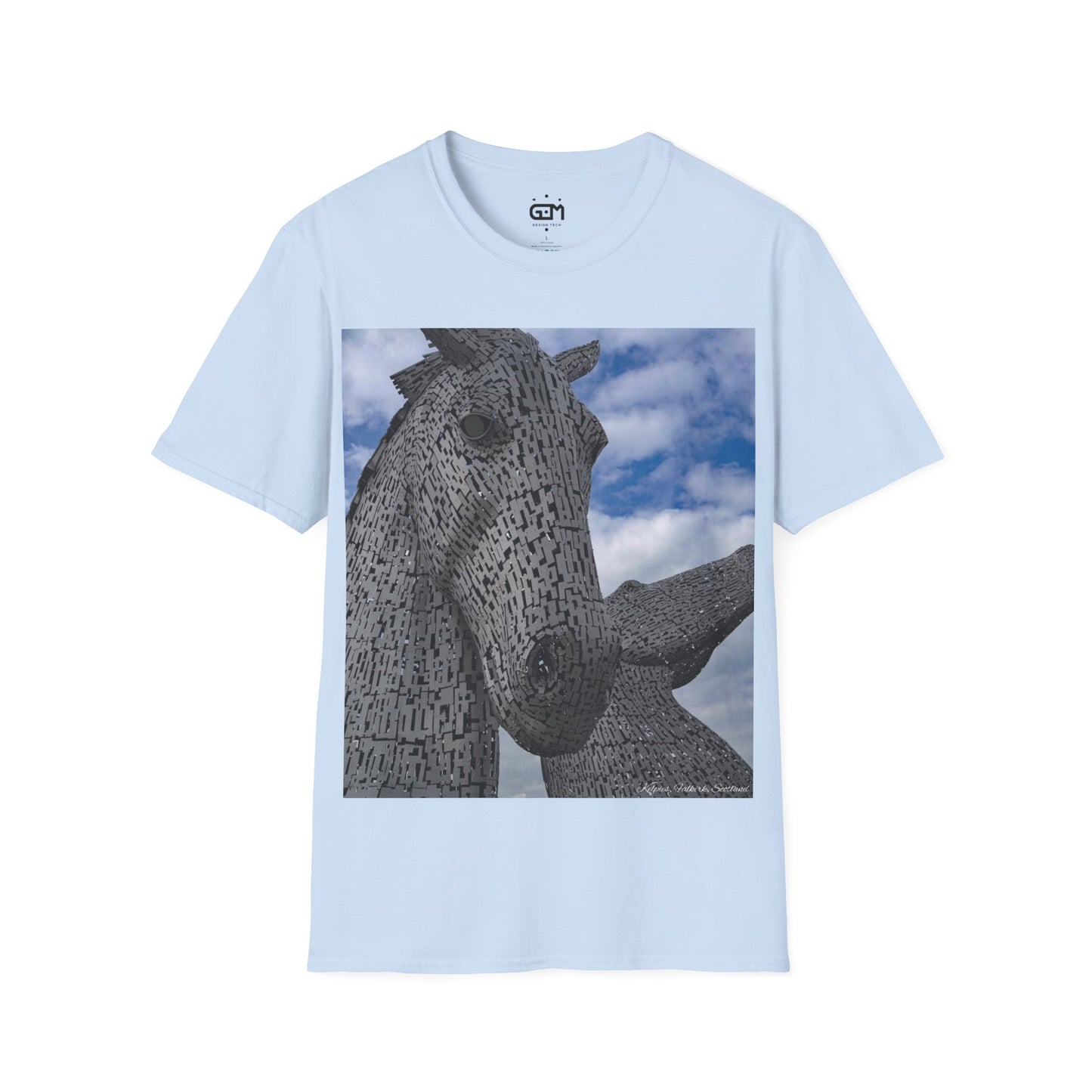 Kelpies Photo Softstyle T-Shirt, Unisex Tee, Scotland Shirt, Scottish Landmark, Nature, Scenery, Various Colours