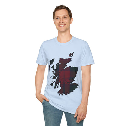 Scotland Tartan Map Softstyle Unisex T-Shirt, Lindsay Tartan, Various Colours