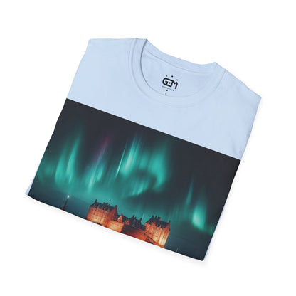 Edinburgh Castle with Northern Lights Softstyle T-Shirt, Unisex Tee, Scotland Shirt, Scottish Landmark, Nature, Scenery, Various Colours