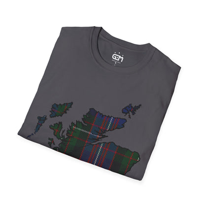 Scotland Tartan Map Softstyle Unisex T-Shirt, Rankin Tartan, Various Colours