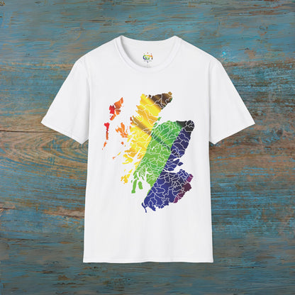 Pride Flag Clan Regions Scotland Map Unisex T-Shirt, Various Colours