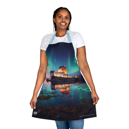 Eilean Donan Castle Northern Lights Apron, Scottish Art, Scottish Landmarks, Scottish Nature, Cooking Apparel, Chef Accessory