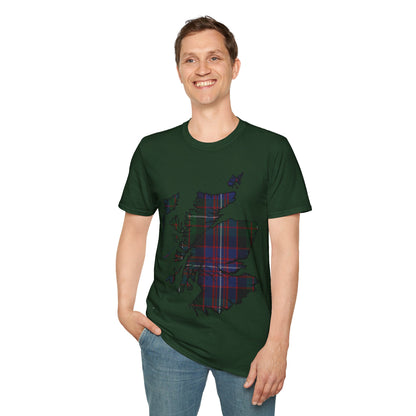 Scotland Tartan Map Softstyle Unisex T-Shirt, Rankin Tartan, Various Colours