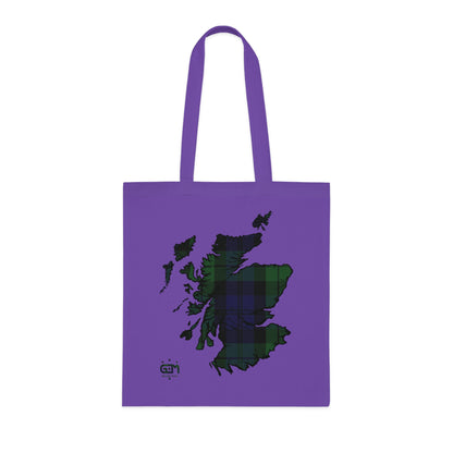 Reversible Scotland Tartan Map Cotton Tote Bag - Black Watch Tartan