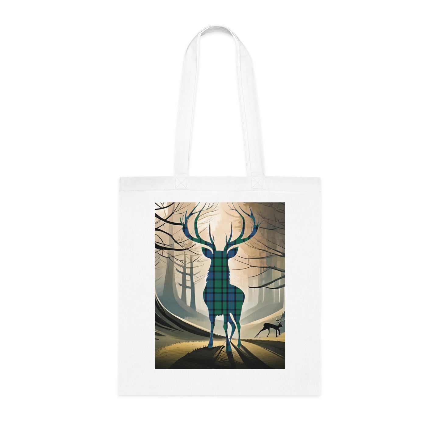 Reversible Scotland Tartan Stag Cotton Tote Bag - Flower of Scotland Tartan