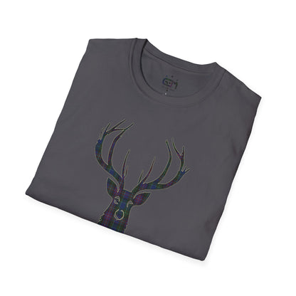 Tartan Stag Softstyle T-Shirt - Rankin Tartan, Unisex Tee, Scottish Scenery, Various Colours