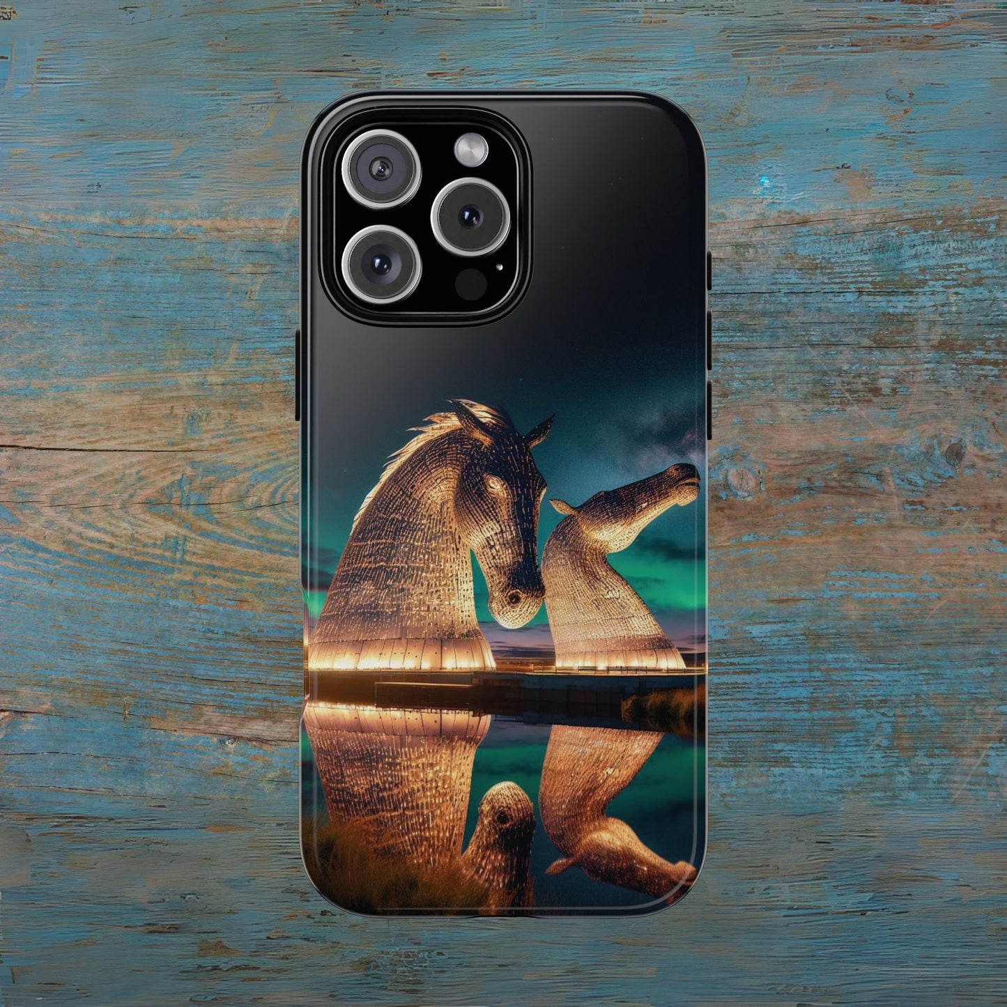 Kelpies Northern Lights Art Phone Case, Scotland, Apple