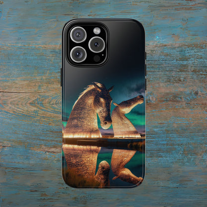 Kelpies Northern Lights Art Phone Case, Scotland, Apple