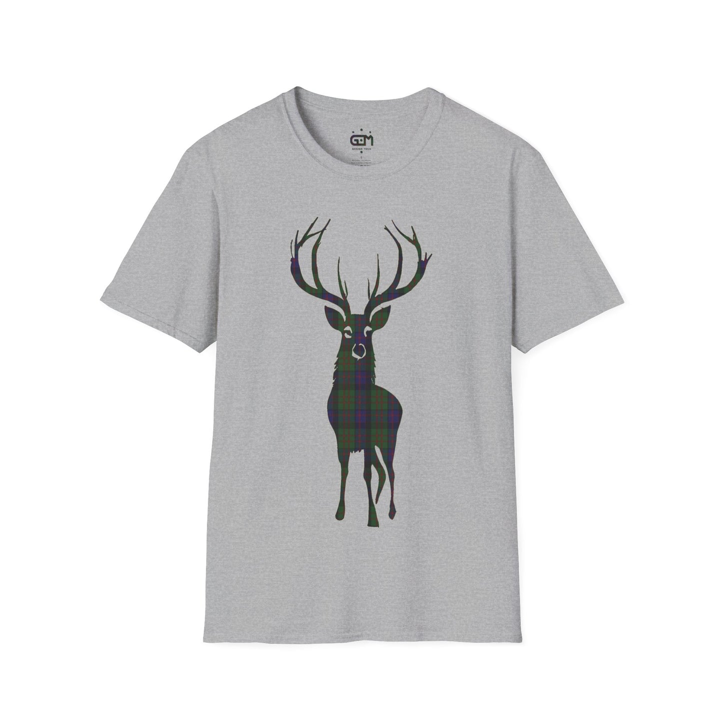 Tartan Stag Softstyle T-Shirt - MacDonald Tartan, Unisex Tee, Scottish Scenery, Various Colours