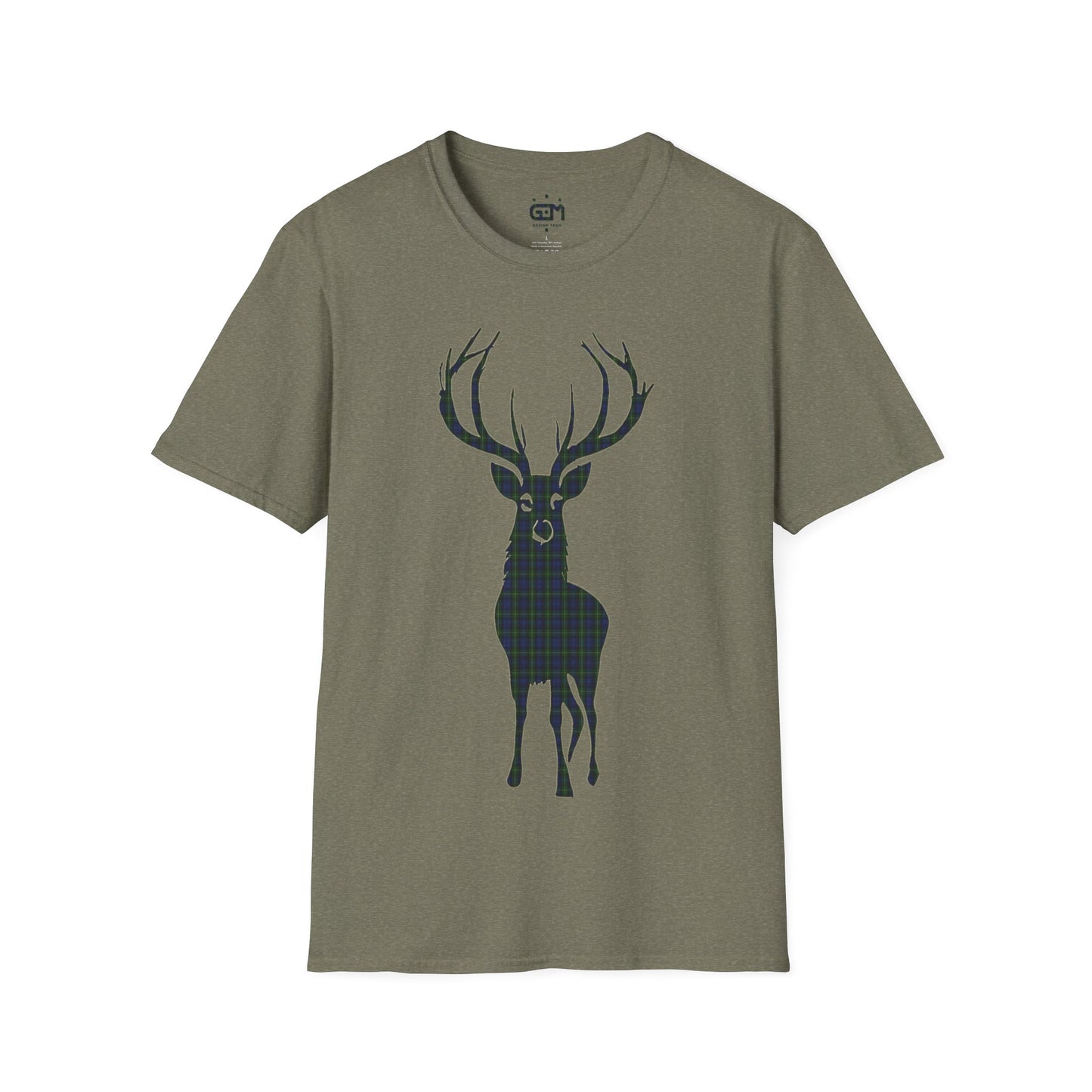 Tartan Stag Softstyle T-Shirt - Gordon Tartan, Unisex Tee, Scottish Scenery, Various Colours