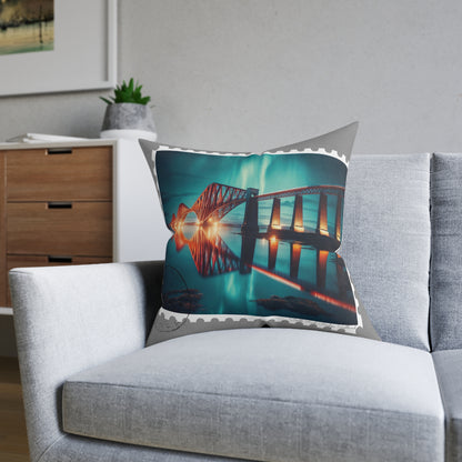 Forth Rail Bridge Art Stamp Square Cushion, Various Sizes