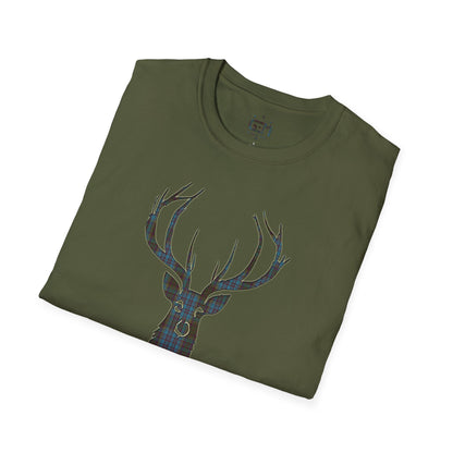 Tartan Stag Softstyle T-Shirt - Anderson Tartan, Unisex Tee, Scottish Scenery, Various Colours