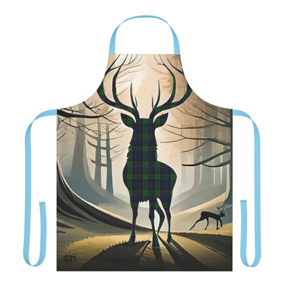 Tartan Stag Woodland Scene Apron - Black Watch Tartan, Scottish Cooking Apparel, Chef Accessory