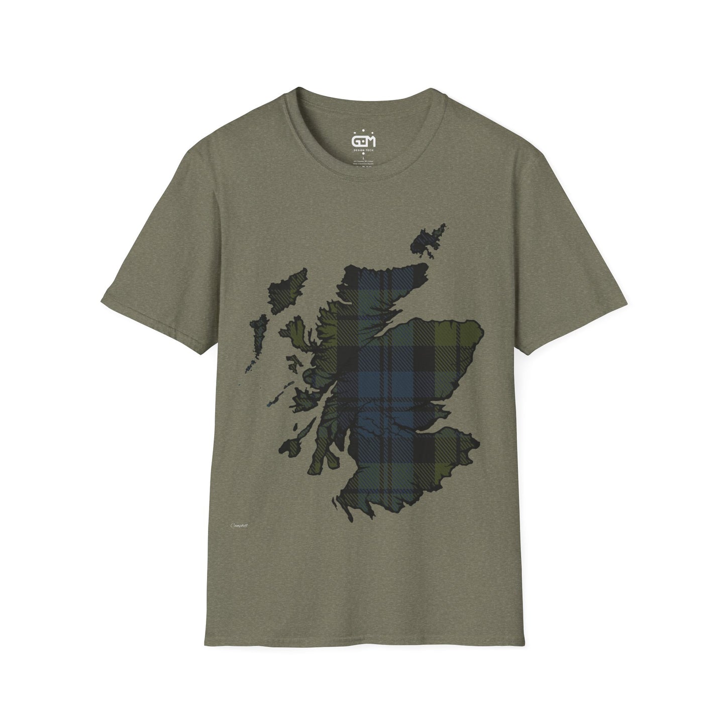 Scotland Tartan Map Softstyle Unisex T-Shirt, Campbell Tartan, Various Colours