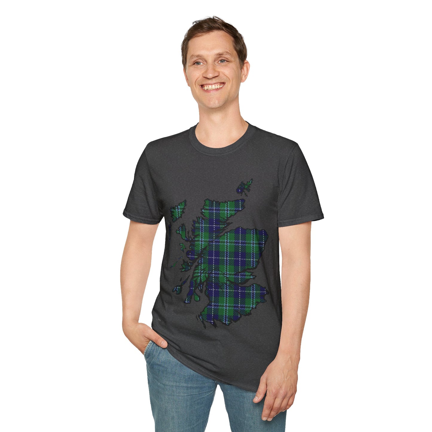 Scotland Tartan Map Softstyle Unisex T-Shirt, Douglas Tartan, Various Colours