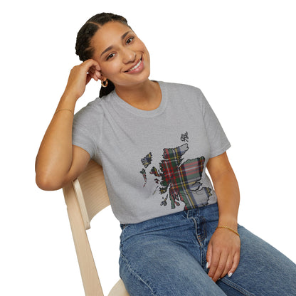 Scotland Tartan Map Softstyle Unisex T-Shirt - Stewart Dress Tartan Tee