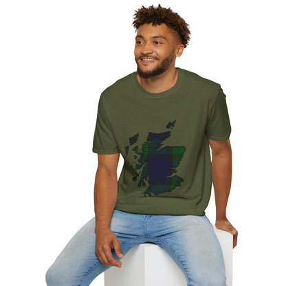 Scotland Tartan Map Softstyle Unisex T-Shirt - Black Watch Tartan Tee