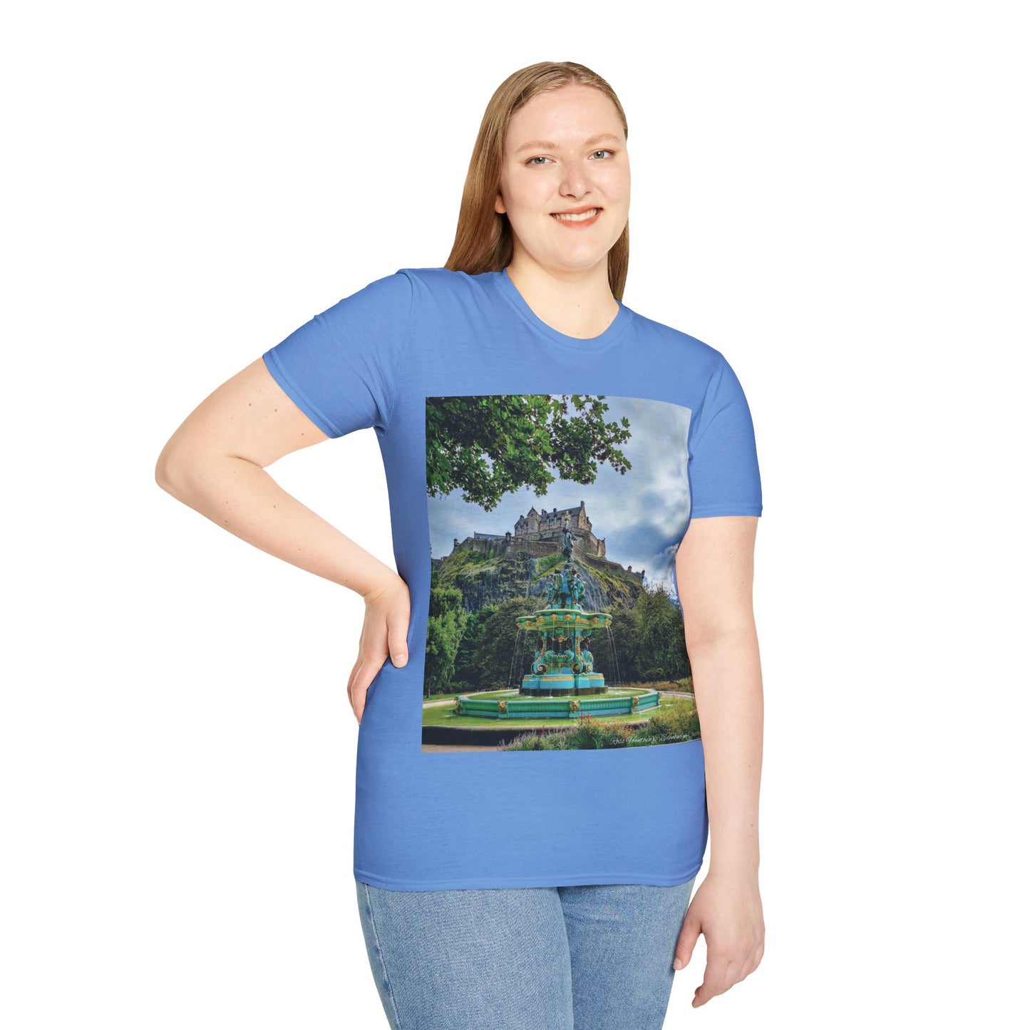 Ross Fountain & Edinburgh Castle Photo Softstyle T-Shirt, Unisex Tee, Various Colours