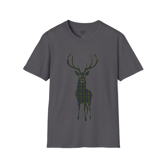 Tartan Stag Softstyle T-Shirt - Campbell Tartan, Tee unisexe, Paysage écossais, Différentes couleurs