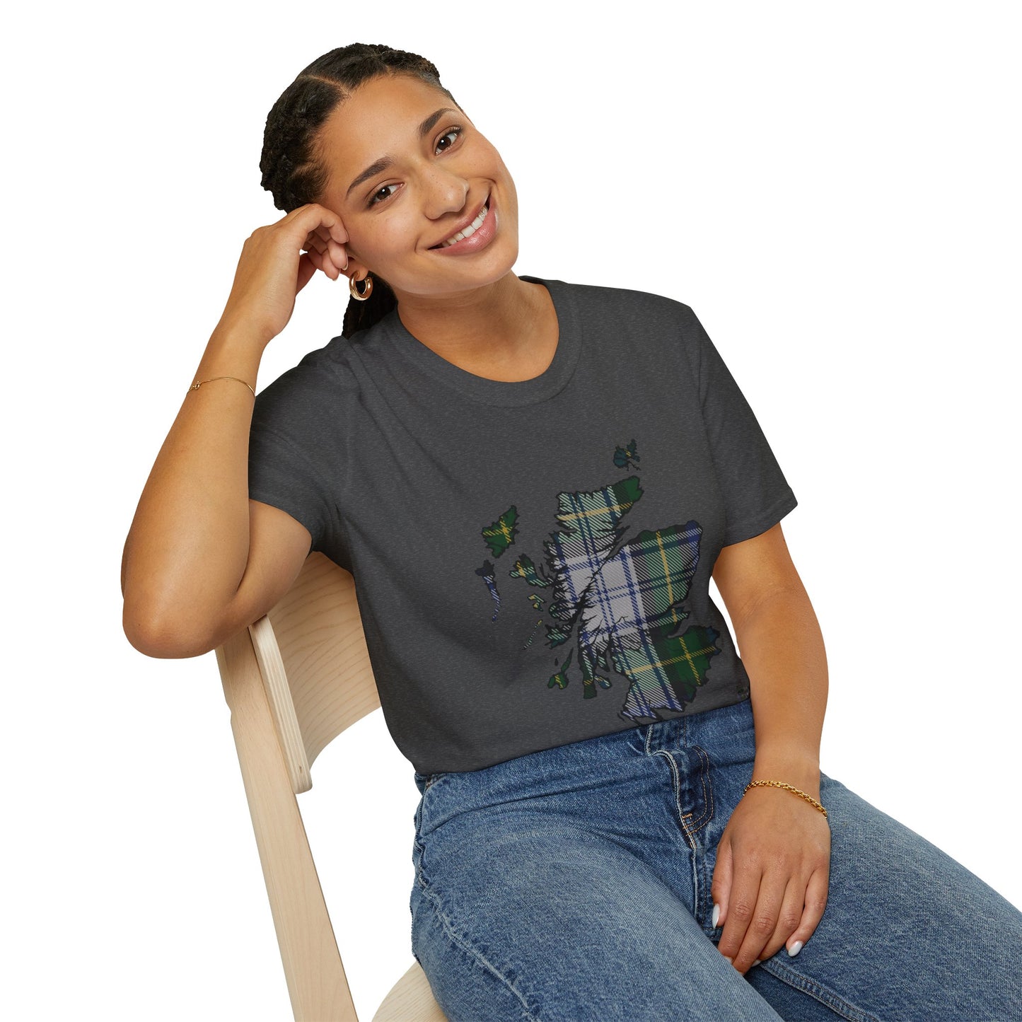 Tartan Scotland Map Softstyle Unisex T-Shirt - Gordon Dress Tartan Tee