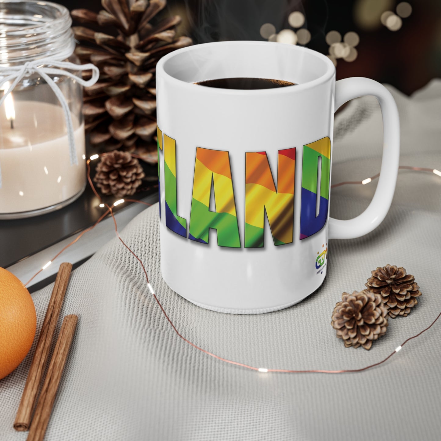 Scotland Lettering Pride Flag Mug, White