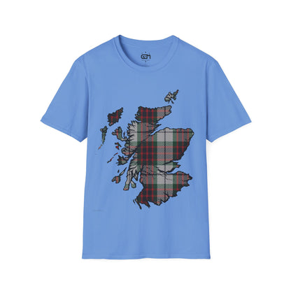 Scotland Tartan Map Softstyle Unisex T-Shirt, Fraser Dress Tartan, Various Colours