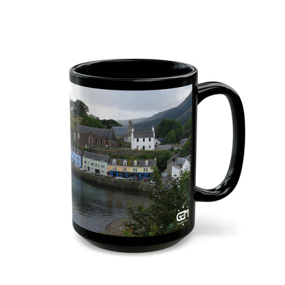 Portree Isle of Skye Photo Mug, Scotland Mug, Tea Cup, Coffee Cup, Scottish Landmark, Coloured Buildings, Nature, Scenery, Black