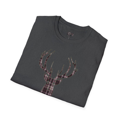 Tartan Stag Softstyle T-Shirt - MacPherson Tartan, Unisex Tee, Scottish Scenery, Various Colours