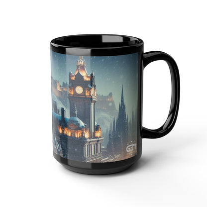 Edinburgh in Winter Mug, Coffee Cup, Tea Cup, Scottish Art, Scottish Landmarks, Scottish Nature, Black