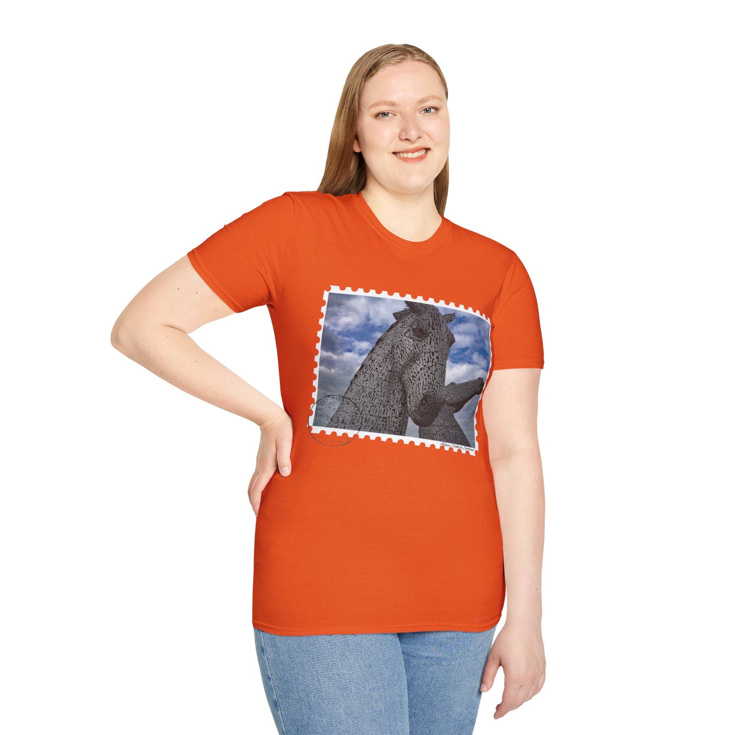 Postcard Kelpies Photo Softstyle T-Shirt, Unisex Tee, Scotland Shirt, Various Colours