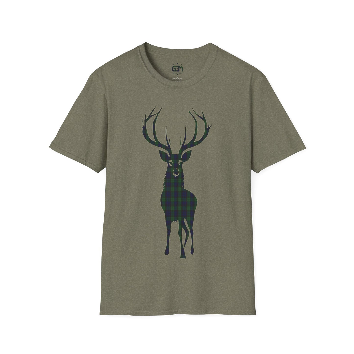 Tartan Stag Softstyle T-Shirt - Black Watch Tartan, Unisex Tee, Scottish Scenery, Various Colours