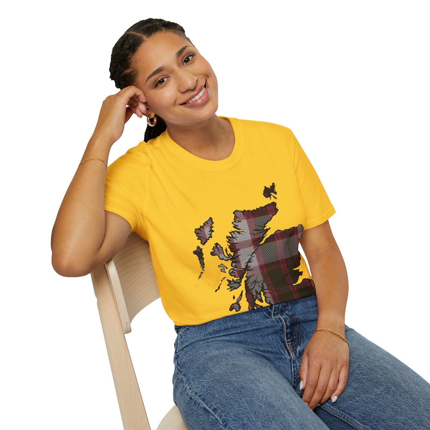 Scotland Tartan Map Softstyle Unisex T-Shirt, MacPherson Tartan, Various Colours