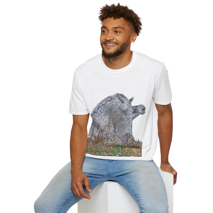 Kelpies with Meadow No Sky Photo Softstyle T-Shirt, Unisex Tee, Scottish Landmarks, Various Colours