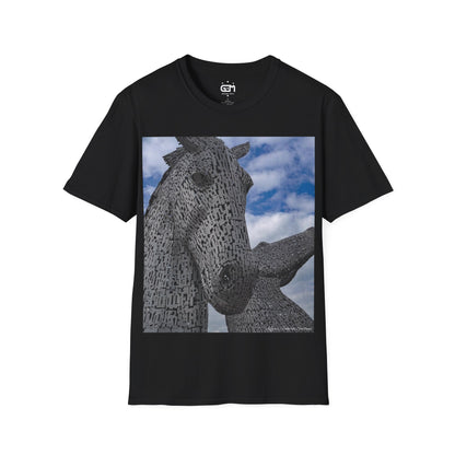 Kelpies Photo Softstyle T-Shirt, Unisex Tee, Scotland Shirt, Scottish Landmark, Nature, Scenery, Various Colours