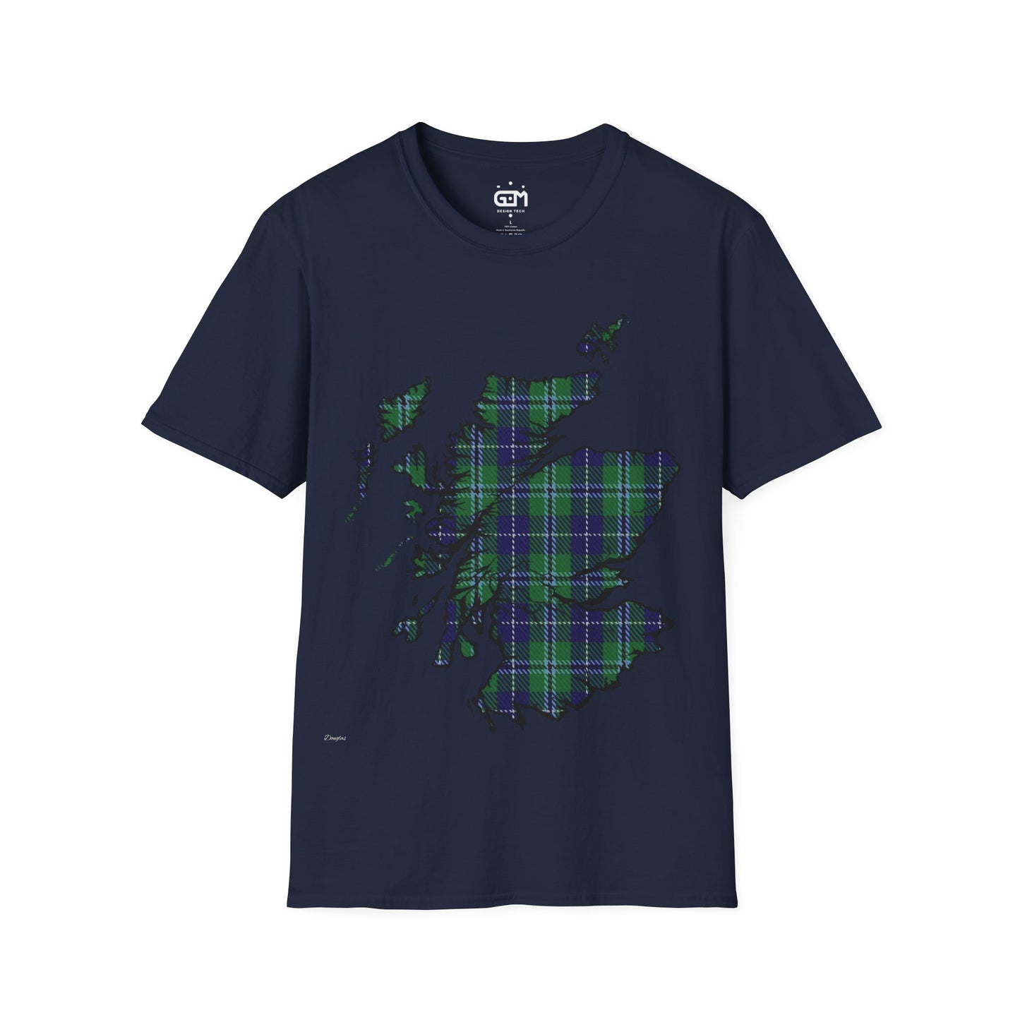 Scotland Tartan Map Softstyle Unisex T-Shirt, Douglas Tartan, Various Colours