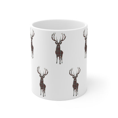 Tartan Stag Mug - Stewart Tartan, Coffee Cup, Tea Cup, Scotland, White