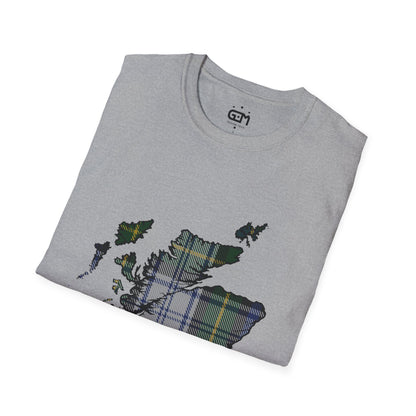 Scotland Tartan Map Softstyle Unisex T-Shirt - Gordon Dress Tartan Tee